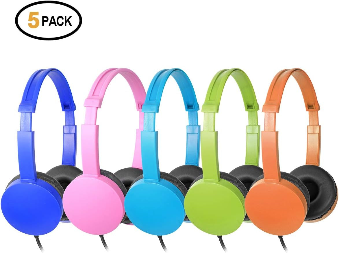 School Headphones for Classroom Students - (Khpc-5Mixed) 5 Packs Multi-Colors Kids' Headphones for School, Library, Computers, Children and Adult(No Microphone) …
