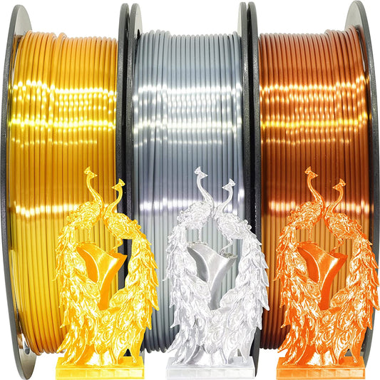 Shiny Silk Gold Silver Copper PLA Filament Bundle, 1.75Mm 3D Printer Filament, Each Spool 0.5Kg, 3 Spools Pack, with One 3D Printer Remove or Stick Tool